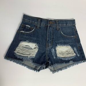 Forever 21 Women Size 24 High Rise Distressed Destroyed Fray Hem Denim Shorts